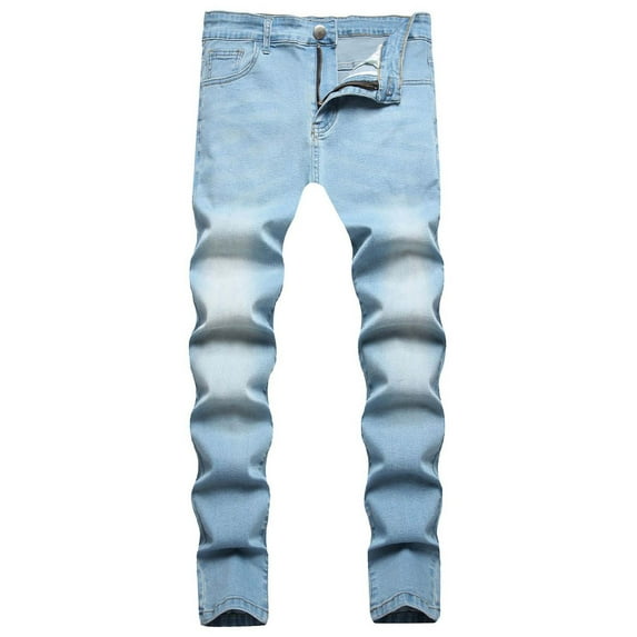 dzxyzu Men's Denim Straight Pants Slim Fit Stretch Jeans Ripped Skinny Jeans Distressed Straight Leg Trousers With Pockets