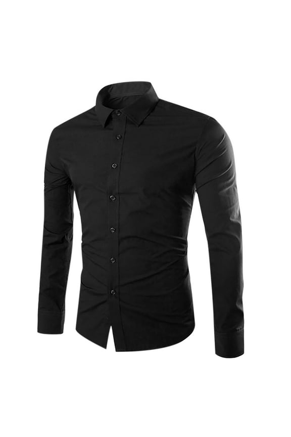 Men's Dress Shirts Long Sleeve Casual Button up Work Jacket Regular Fit Business TShirts Tops - Black