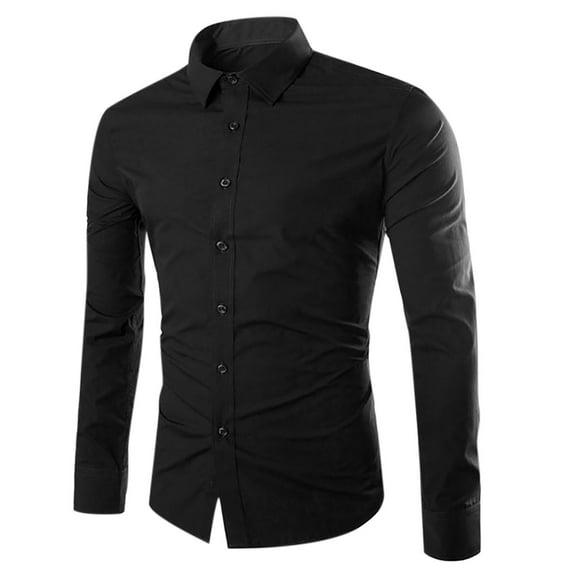dzxyzu Men's Dress Shirts Long Sleeve Casual Button up Work Jacket Regular Fit Business TShirts Tops - Black
