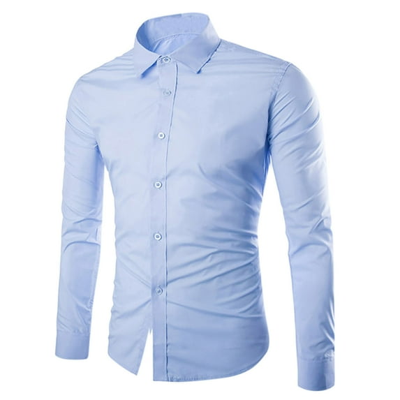 dzxyzu Men's Dress Shirts Long Sleeve Casual Button up Work Jacket Regular Fit Business TShirts Tops - Light Blue