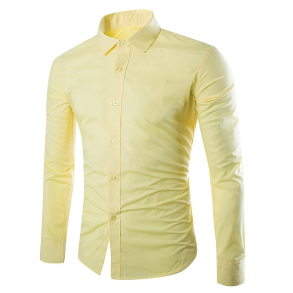 dzxyzu Men's Dress Shirts Long Sleeve Casual Button up Work Jacket Regular Fit Business TShirts Tops - Yellow