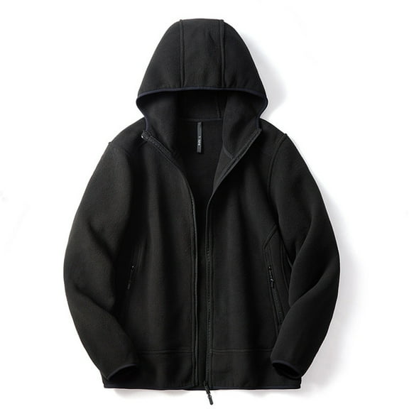 dzxyzu Men's Fleece Lined Jacket Full Zip Up Sweatshirt Winter Fall Solid Color Hooded Long Sleeved Pocket Hiking Fishing Outdoor Workwear Jacket Coat 2024 Winter Saving