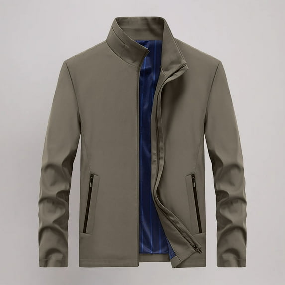 dzxyzu Men's Jackets Bomber Jacket Fall Winter Warm Windbreaker Full Zip Twill Outwear Tops Casual Solid Pockets Long Sleeve Standup Collar Outwear Coat 2024 Winter Saving