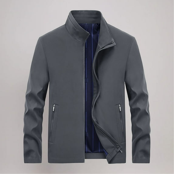 dzxyzu Men's Jackets Bomber Jacket Fall Winter Warm Windbreaker Full Zip Twill Outwear Tops Casual Solid Pockets Long Sleeve Standup Collar Outwear Coat 2024 Winter Saving