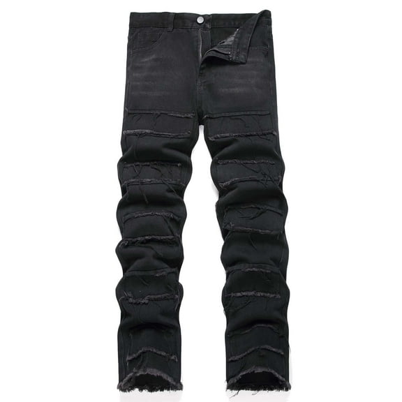 dzxyzu Men's Jeans Skinny Fit Stretch Jeans Distressed Straight Leg Denims Pants Fashion Comfort Flex Waist Trousers