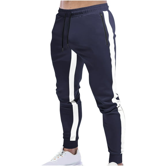 dzxyzu Men's Joggers Drawstring Jogger Sweatpants with Zipper Pockets Lightweight Color-Matching Casual Pants Slim Fit Athletic Track Pants Blue