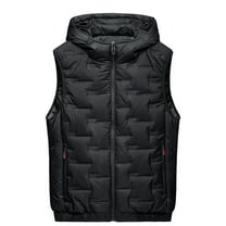 dzxyzu Men's Outerwear Vest Casual Stand Collar Vest Padded Jacket Coat Vest Outdoor Sports Hooded Golf Vest Windproof Sleeveless Cargo Jacket With Zip Pockets - Black