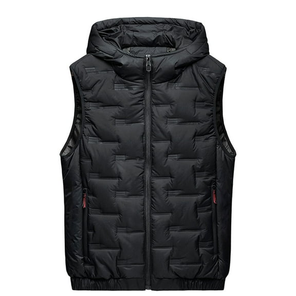 dzxyzu Men's Outerwear Vest Casual Stand Collar Vest Padded Jacket Coat Vest Outdoor Sports Hooded Golf Vest Windproof Sleeveless Cargo Jacket With Zip Pockets - Black