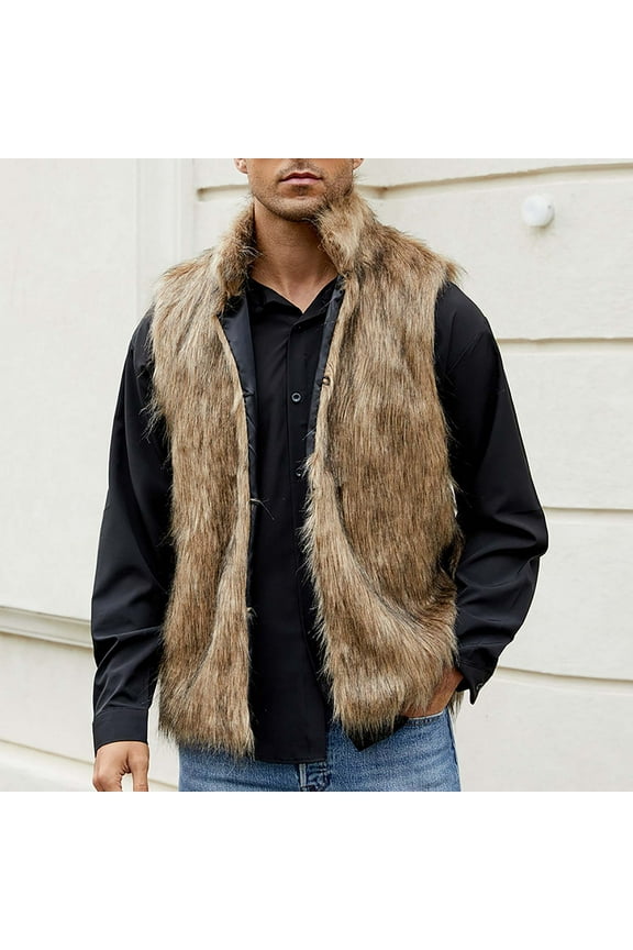 Men's Outerwear Vest Fall Winter Sleeveless Faux Fur Vest Coat Faux Fox Fur Jacket Outwear Casual Solid Coat Jacket Outdoor Golf Waistcoat Sports Jacket Coat - Brown