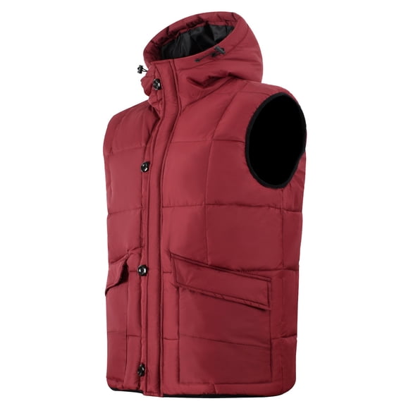 dzxyzu Men's Puffer Vest Hooded Vest Outdoor Winter Vest Casual Water-Resistant Jacket Thicken Vest Outdoor Vest Top Riding Skiing Fishing Puffer Sleeveless Vest Wine
