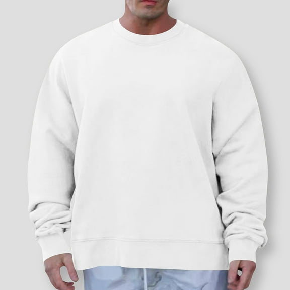 dzxyzu Men's Regular-Fit Long-Sleeve T-Shirt Casual Crewneck Solid Color Pullover Sweatshirt Big and Tall Loose Workout Running Shirts Tops White