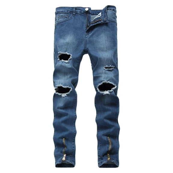dzxyzu Men's Ripped Jeans Slim Fit Stretch Jeans Distressed Fashion Comfort Denim Pants with Pockets