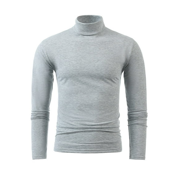 dzxyzu Men's Slim-Fit Long-Sleeve T-Shirt Casual Turtleneck Solid Color Pullover Sweatshirt Big and Tall Base Shirts Tops Gray