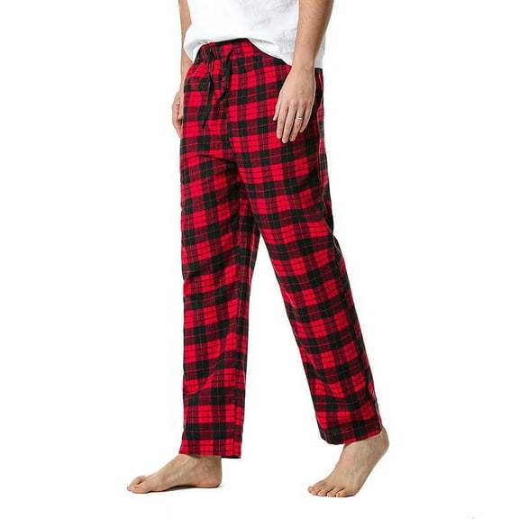 dzxyzu Men's Slim Straight Pants Plaid Pajamas Yoga Pants Home Pants Casual Trousers Red
