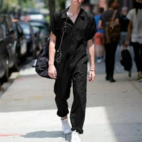 dzxyzu Men's Solid Colour Short Sleeve Jumpsuit With Zip Work Lapel One Piece Suit Short-Sleeved Shirt Overalls Cargo Pants with Pockets