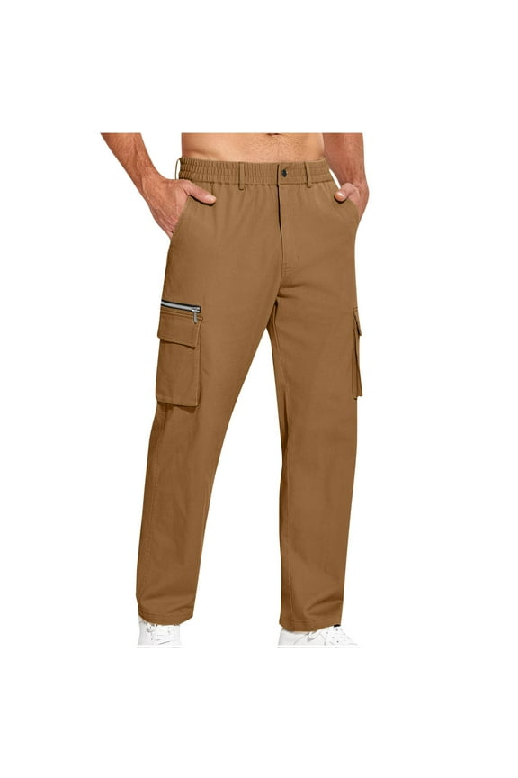 Men's Straight-Fit Wrinkle-Resistant Flat-Front Chino Pant Drawstring Elastic Waist Loose Fit Twill Trousers with Pockets