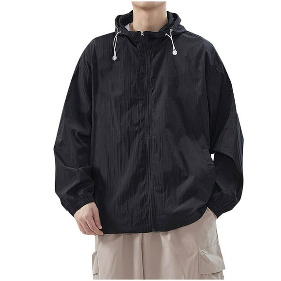 dzxyzu Men's Sun Protection Hoodies Coat Uv-Proof Solid Color Hooded Trend Ice Silk Breathable Thin Sun-Protective Clothing Coat 2024 Winter Saving