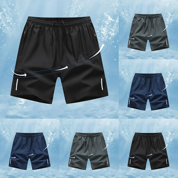 dzxyzu Men's Swim Trunks Quick Dry Shorts with Pockets Fashion Elastic Waist Drawstring Straight Swimwear - Blue