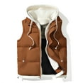thumbnail image 1 of dzxyzu Men's Vest Lined Puffer Hooded Vest Outdoor Quilted Winter Vest Drawstring Waistcoat Sleeveless Hooded Cargo Jacket Padded Vest Sports Waistcoat Coat for Travel Hiking Running - Brown, 1 of 7