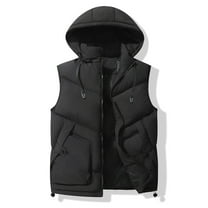dzxyzu Men's Winter Hood Puffer Vest Sleeveless Warm Zipper Lightweight Jacket Vest Outdoor Thicken Vest Top Riding Skiing Fishing Waistcoat Jacket Black