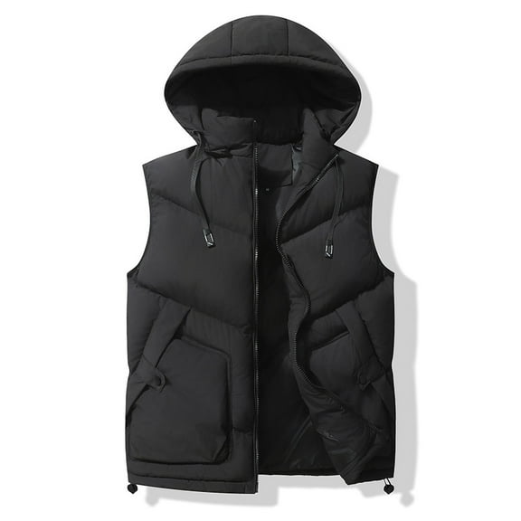 dzxyzu Men's Winter Hood Puffer Vest Sleeveless Warm Zipper Lightweight Jacket Vest Outdoor Thicken Vest Top Riding Skiing Fishing Waistcoat Jacket Black