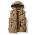 thumbnail image 1 of dzxyzu Men's Winter Hood Puffer Vest Sleeveless Warm Zipper Lightweight Jacket Vest Outdoor Thicken Vest Top Riding Skiing Fishing Waistcoat Jacket Brown, 1 of 9