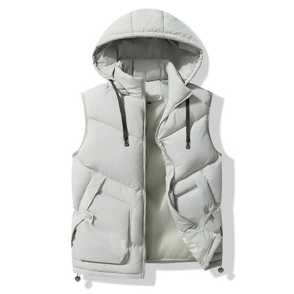 dzxyzu Men's Winter Hood Puffer Vest Sleeveless Warm Zipper Lightweight Jacket Vest Outdoor Thicken Vest Top Riding Skiing Fishing Waistcoat Jacket Gray
