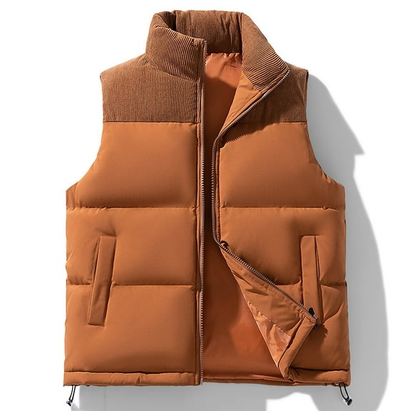 dzxyzu Men's Winter Quilted Vest Padded Puffer Jacket Warm Casual Waistcoat Outerwear Brown