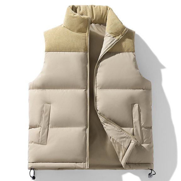 dzxyzu Men's Winter Quilted Vest Padded Puffer Jacket Warm Casual Waistcoat Outerwear Khaki