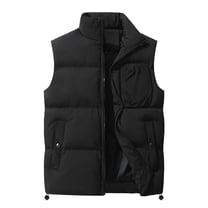 dzxyzu Men's Winter Stand Collar Vest Warm Padded Puffer Jacket Outdoor Full Zipper Coat Vest Top Riding Skiing Fishing Waistcoat Jacket Black