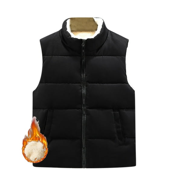 dzxyzu Men's Winter Vests Warm Fleece Lined Puffer Jackets Casual Quilted Outerwear Padded Sherpa Coat Black