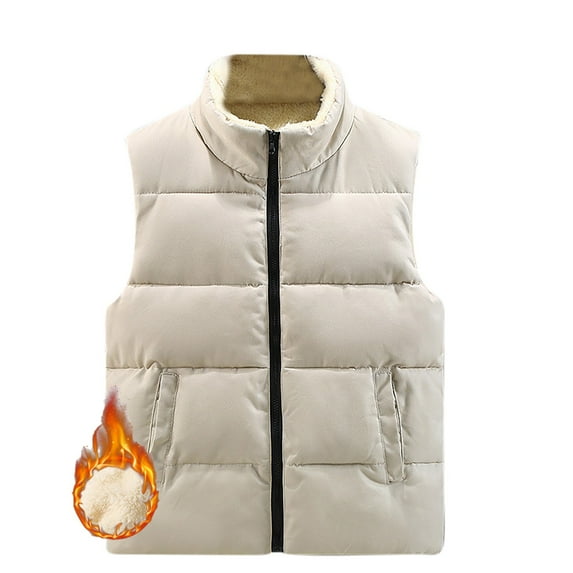 dzxyzu Men's Winter Vests Warm Fleece Lined Puffer Jackets Casual Quilted Outerwear Padded Sherpa Coat White
