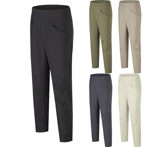 dzxyzu Mens Casual Pants Athletic-Fit Casual Stretch Elastic Waist Trousers Regular Fit Tapered Sweatpants with Pockets - Army Green