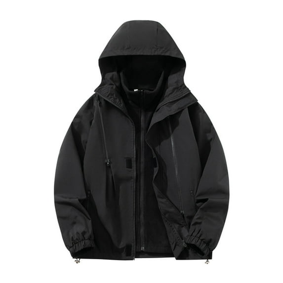 dzxyzu Mens Rain Jacket Solid Color 3 In 1 Waterproof with Hooded Hiking Coat Lightweight Windbreaker Outdoor Running Cycling Hiking Hooded Raincoat 2024 Winter Saving