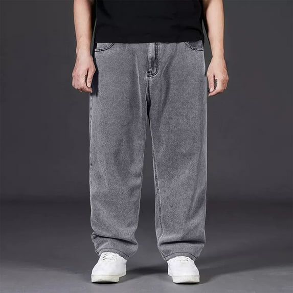 dzxyzu Mens Straight Pants Casual Elastic Waist Jeans Relaxed Fit Slim Fit Wide-Leg Lounge Trousers with Pockets