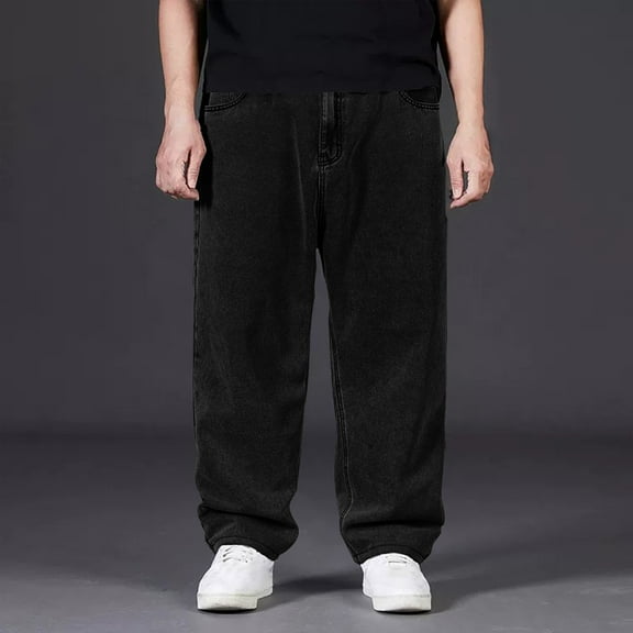 dzxyzu Mens Straight Pants Casual Elastic Waist Jeans Relaxed Fit Slim Fit Wide-Leg Lounge Trousers with Pockets