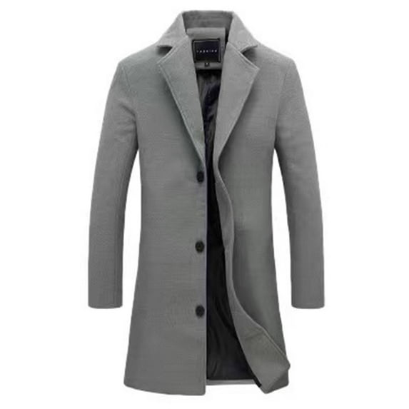 dzxyzu Mens Trench Coat Casual Slim Fit Notched Collar Fall Winter Single Breasted Pea Coat Warm Soft Overcoat Top 2024 Winter Saving