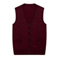 thumbnail image 1 of dzxyzu Mens V Neck Knit Vest Casual Pockets Outerwear Vest Sleeveless Irish Cable Cardigan Sweater with Buttons Warm Wool Loose Twist Flower Shirt Waistcoat Coat - Wine, 1 of 5