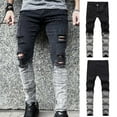 thumbnail image 1 of dzxyzu Slim Fashion Men's Ripped Straight Pants Holes Stretchy Jeans Gradient Irregular Buttons Zippers Tapered Denim Trousers, 1 of 9