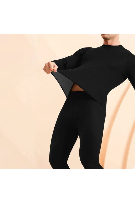 Thermal Underwear Set for Men Long Johns with Fleece Lined Ultra Soft Base Layers Top & Bottom Warm Padded Plus Velvet Cashmere Home Clothes Fall Winter Bottoming Suit -Black