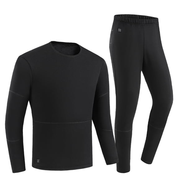 dzxyzu Thermal Underwear Set for Men Plus Size Three-Speed Temperature Regulation Heated Underwear Set With 28 Heating Zones Winter Washable Heating Baselayer Top & Bottom for Outdoors Sports -Black