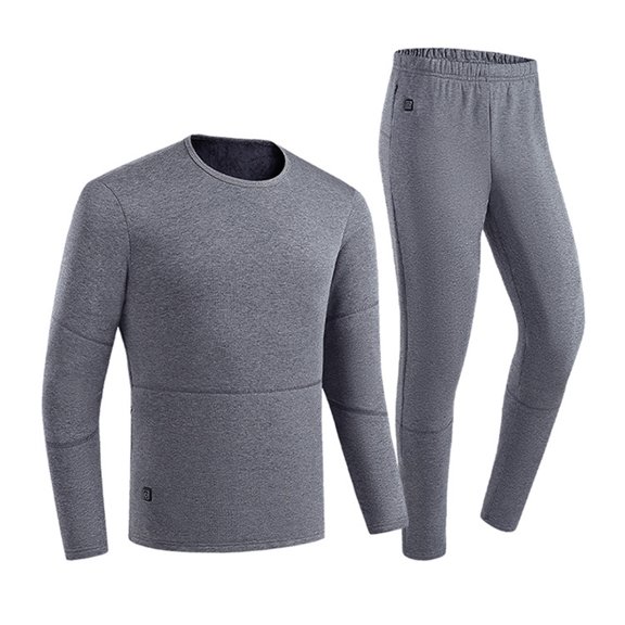 dzxyzu Thermal Underwear Set for Men Plus Size Three-Speed Temperature Regulation Heated Underwear Set With 28 Heating Zones Winter Washable Heating Baselayer Top & Bottom for Outdoors Sports -Gray