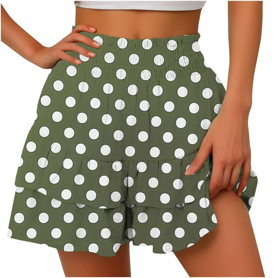 dzxyzu Women's Summer Solid Color High Waisted Shorts With Floral Pleated Hem Casual Shorts Womens Athletic Leggings Scrunch Leggings With Skirts Attached