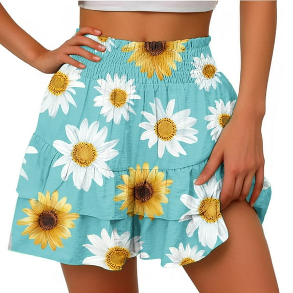 dzxyzu Women's Summer Solid Color High Waisted Shorts With Floral Pleated Hem Casual Shorts Black Workout Leggings Butt Scrunch Leggings