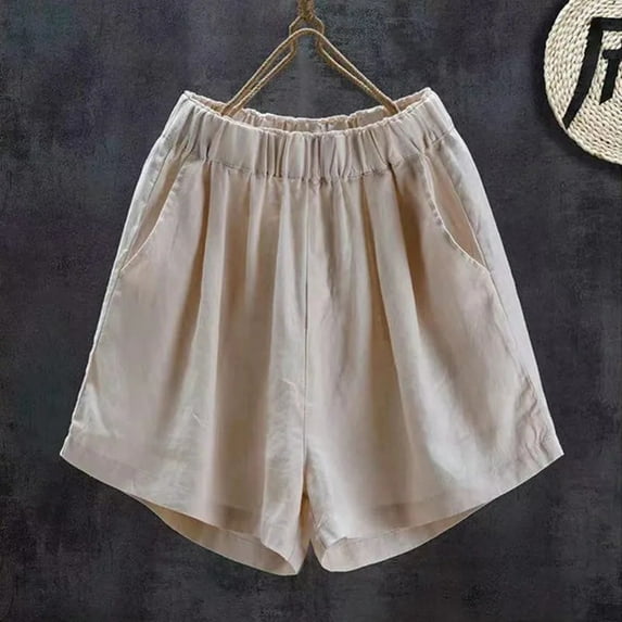 dzxyzu Womens Summer Solid Color Leisure Pocket Pants Casual Elastic Waist Cotton And Linen Everything Goes Together Shorts Pants Leggings Plus Size High Waisted Leggings For Women Tummy Control