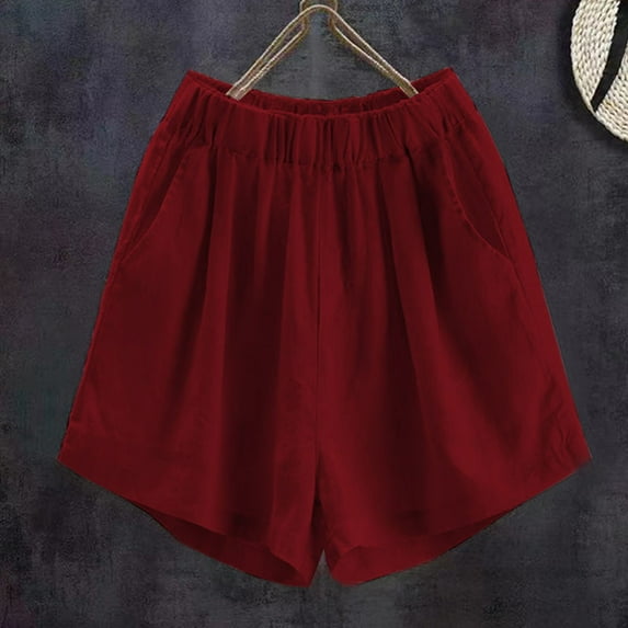dzxyzu Womens Summer Solid Color Leisure Pocket Pants Casual Elastic Waist Cotton And Linen Everything Goes Together Shorts Pants Warm Clothes For Women Dress Pants For Women