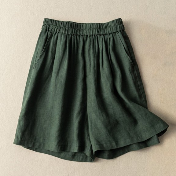 dzxyzu Womens Summer Solid Color Leisure Pocket Pants Casual Elastic Waist Cotton And Linen Shorts Leggings Plus Size Fleece Lined Leggings