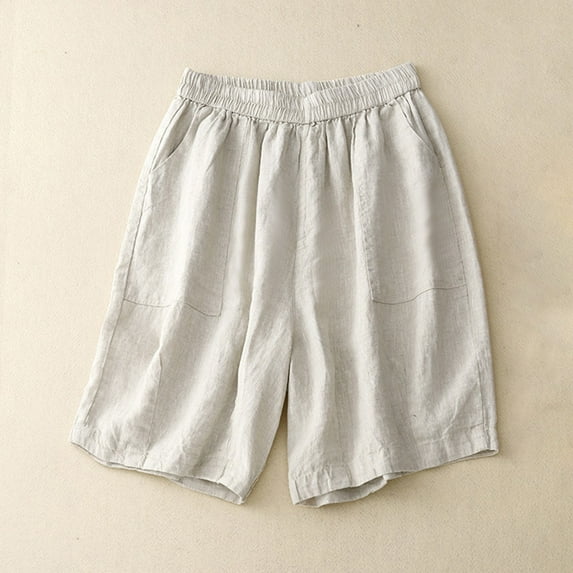 dzxyzu Womens Summer Solid Color Leisure Pocket Pants Casual Elastic Waist Cotton And Linen Shorts Pants Leggings Pants For Women Womens Pants Casual