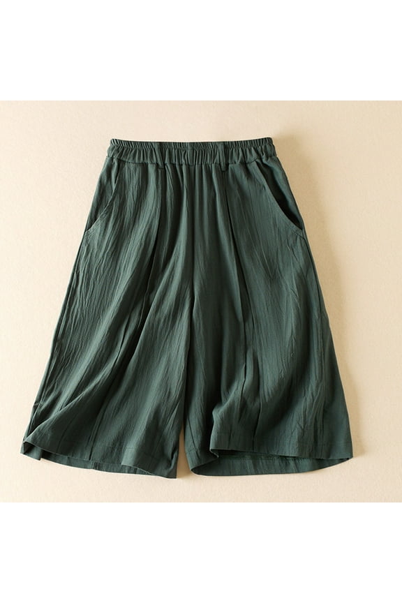 Womens Summer Solid Color Leisure Pocket Pants Casual Elastic Waist Cotton And Linen Shorts Half Shorts Pants Leggings Pants For Women Butt Scrunch Leggings