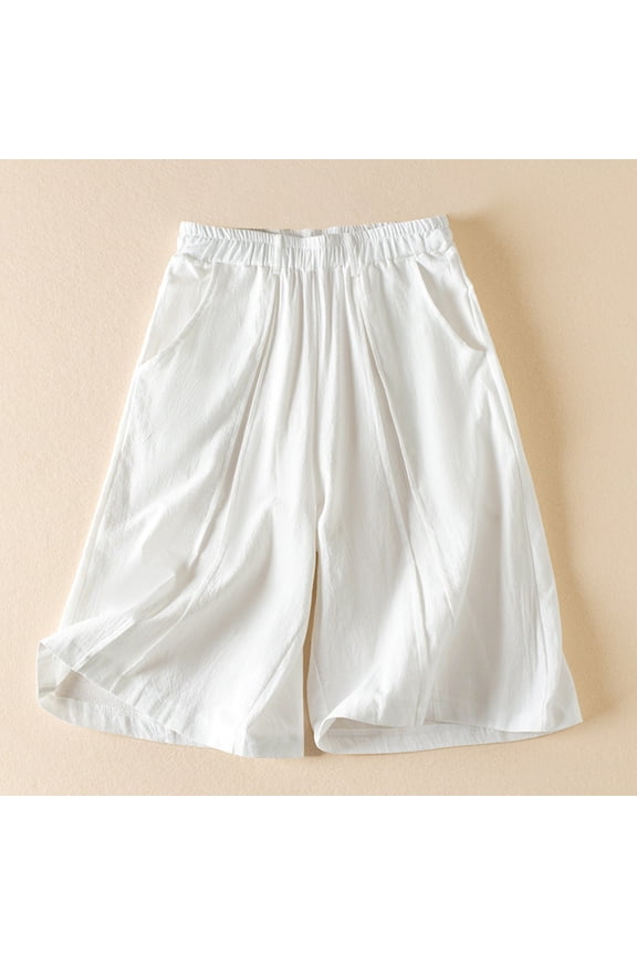 Womens Summer Solid Color Leisure Pocket Pants Casual Elastic Waist Cotton And Linen Shorts Half Shorts Pants Leggings Pants For Women Shaping Leggings For Women High Waist